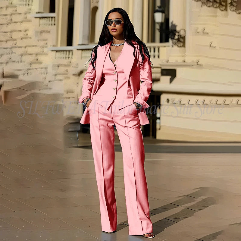 Women's Suits 3 Pieces Jacket Pants Vest Smart Casual Office Female Clothing High Quality Chic Outfits Formal Blazer Sets