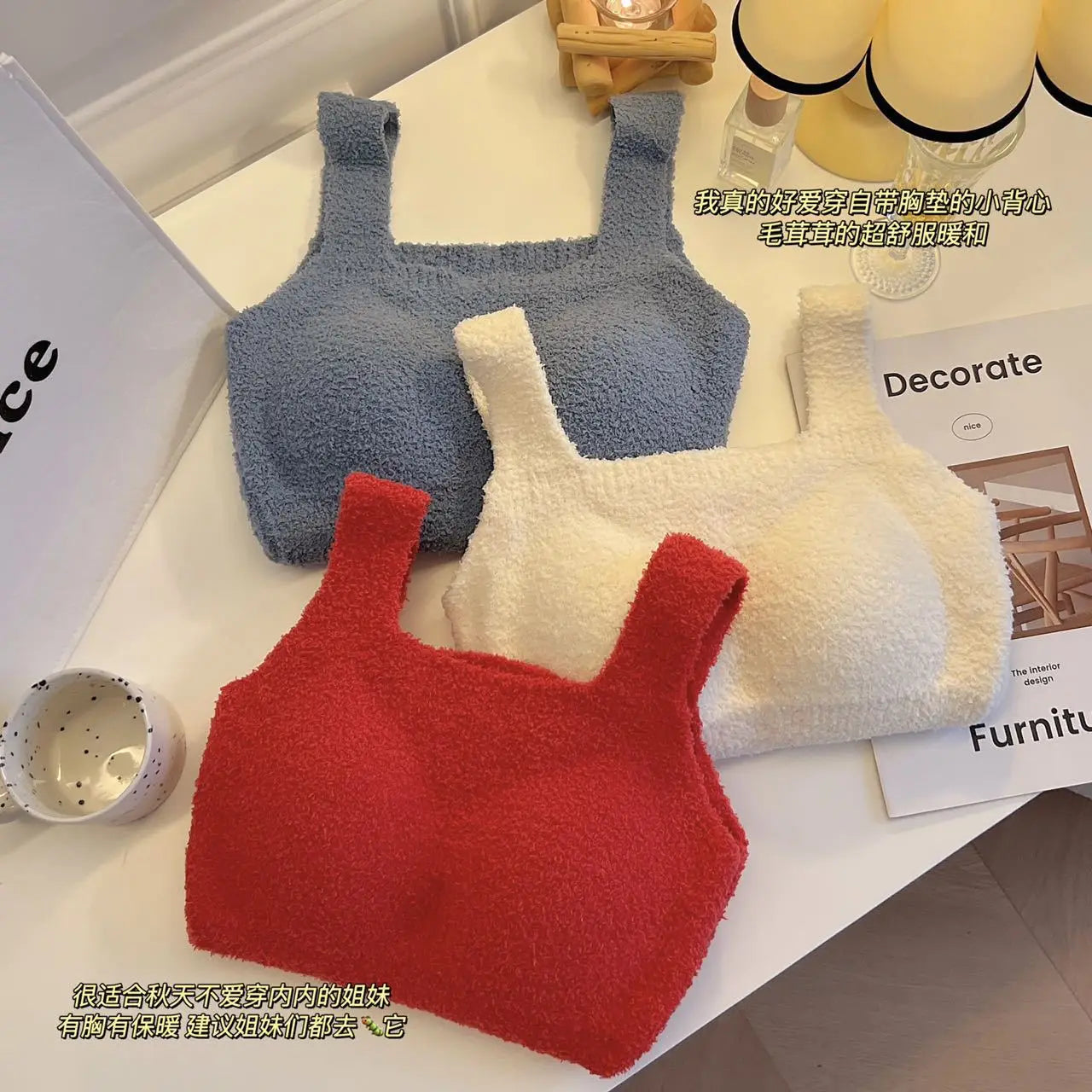 Women's Clothing Autumn winter Camis Tanks lamb wool warm vest women  breast pads long thick velvet vest bottom shirt Tees Tops