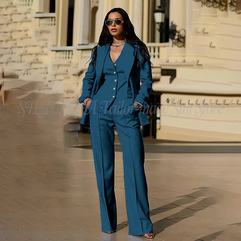 Women's Suits 3 Pieces Jacket Pants Vest Smart Casual Office Female Clothing High Quality Chic Outfits Formal Blazer Sets