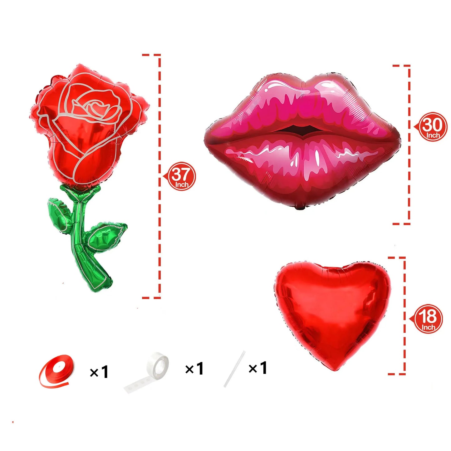 10pcs Valentine's Day Foil Balloon Set Rose Balloon Lip Balloon Heart Balloon Special Night Valentine's Day Decoration Balloon