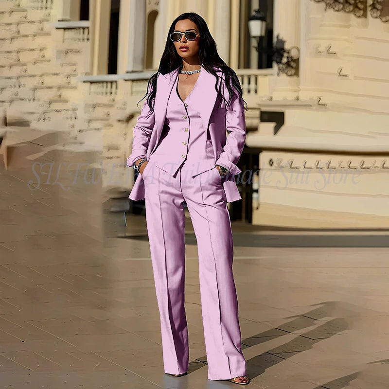Women's Suits 3 Pieces Jacket Pants Vest Smart Casual Office Female Clothing High Quality Chic Outfits Formal Blazer Sets