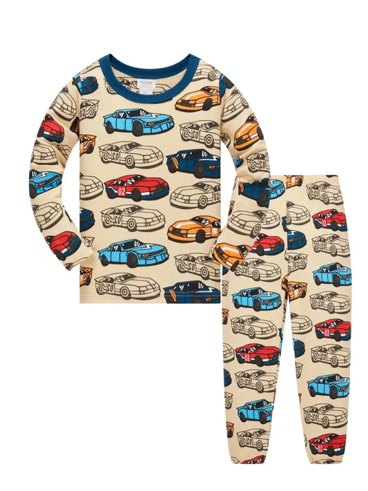 Children's clothes 100% Cotton Pajama Set for boys,  fully printed Cartoon car  Children's sleepwear Set for 1-8 Years