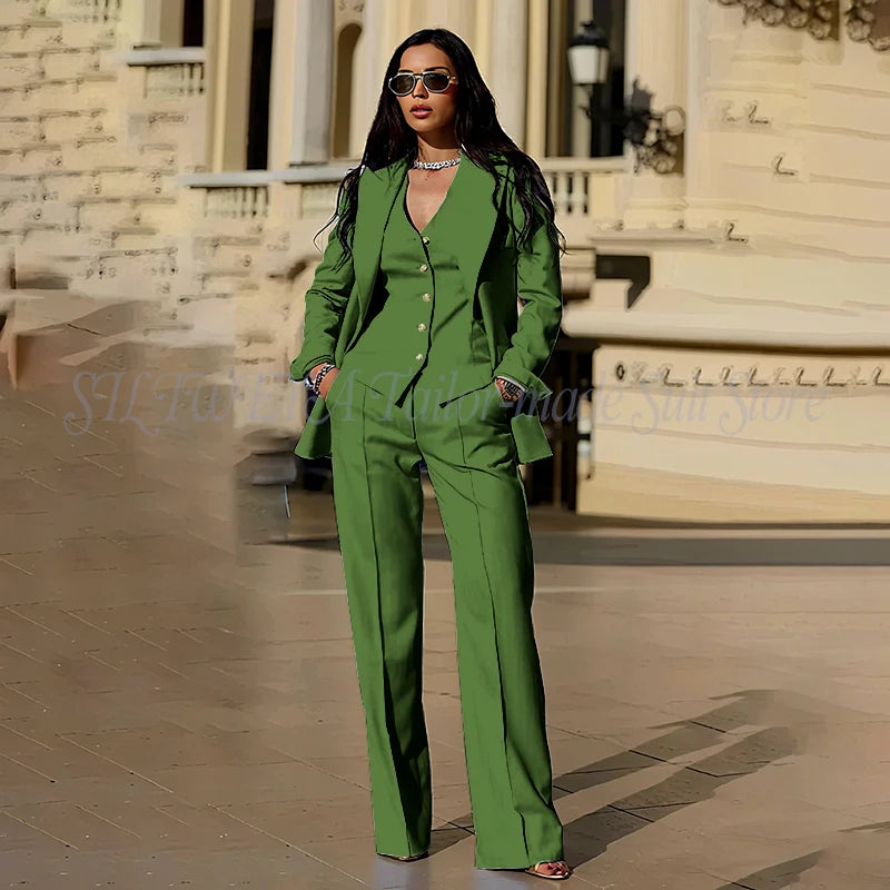Women's Suits 3 Pieces Jacket Pants Vest Smart Casual Office Female Clothing High Quality Chic Outfits Formal Blazer Sets