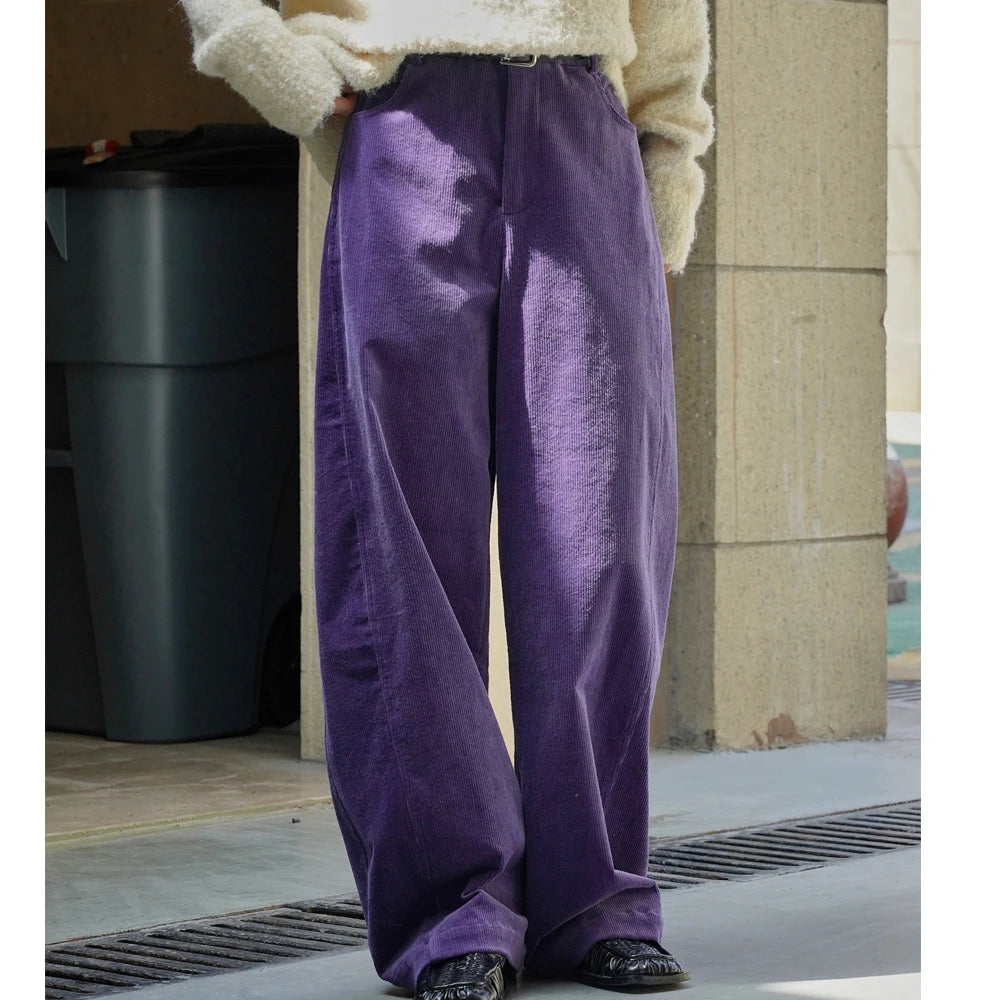 2026 Women Autumn High Waist Wide Leg Corduroy Pants 97% Cotton Fashion Clothes Pants Female Long Trousers