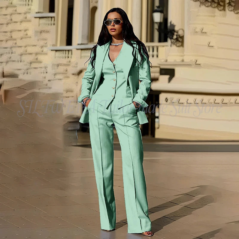 Women's Suits 3 Pieces Jacket Pants Vest Smart Casual Office Female Clothing High Quality Chic Outfits Formal Blazer Sets