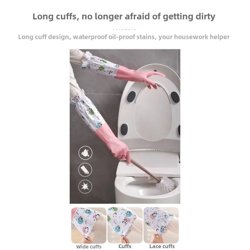 Household Women's Kitchen Dishwashing, Cleaning, Durable, Extended Waterproof, Laundry, Household Gloves, Rubber