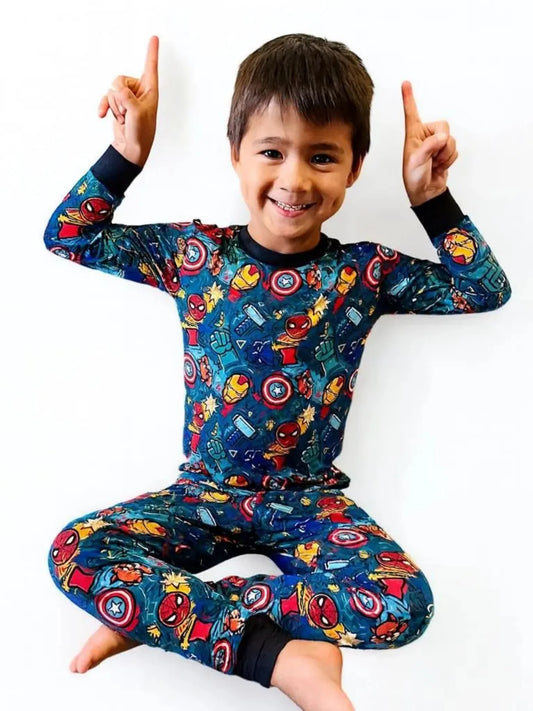 Kids Pajamas: Soft, Stretchy Hero Print Two-Piece,Crew Neck Long Sleeves Top And Pants, Fall/Winter Pajamas Clothes Set