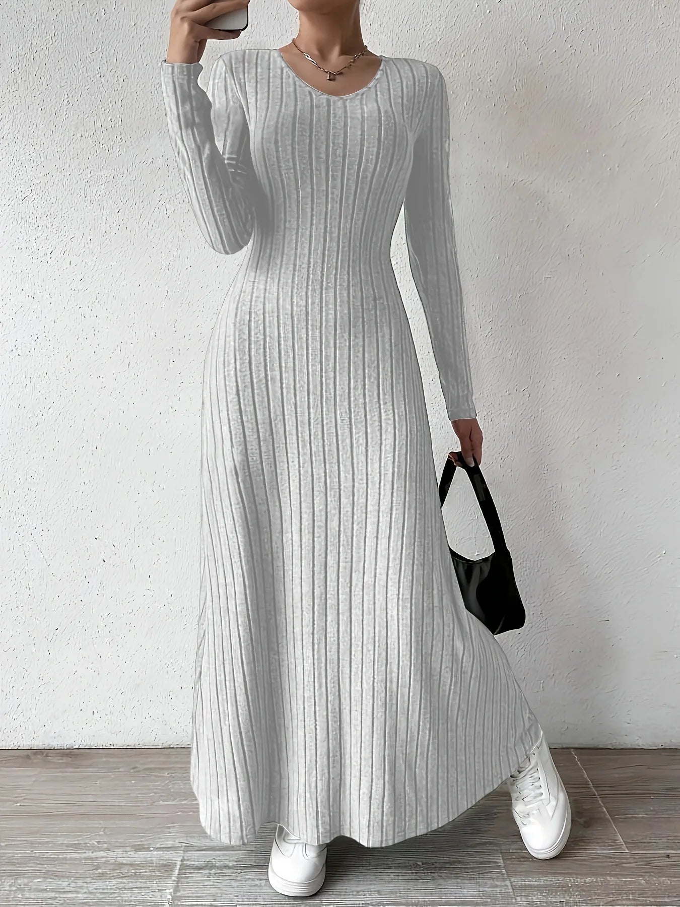 Womens Dresses Female Clothes New Long Sleeve V-neck Knitted Long Dress For Women Elegant Party Long Dresses Gothic Clothes 2025