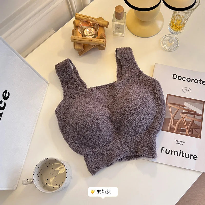 Women's Clothing Autumn winter Camis Tanks lamb wool warm vest women  breast pads long thick velvet vest bottom shirt Tees Tops