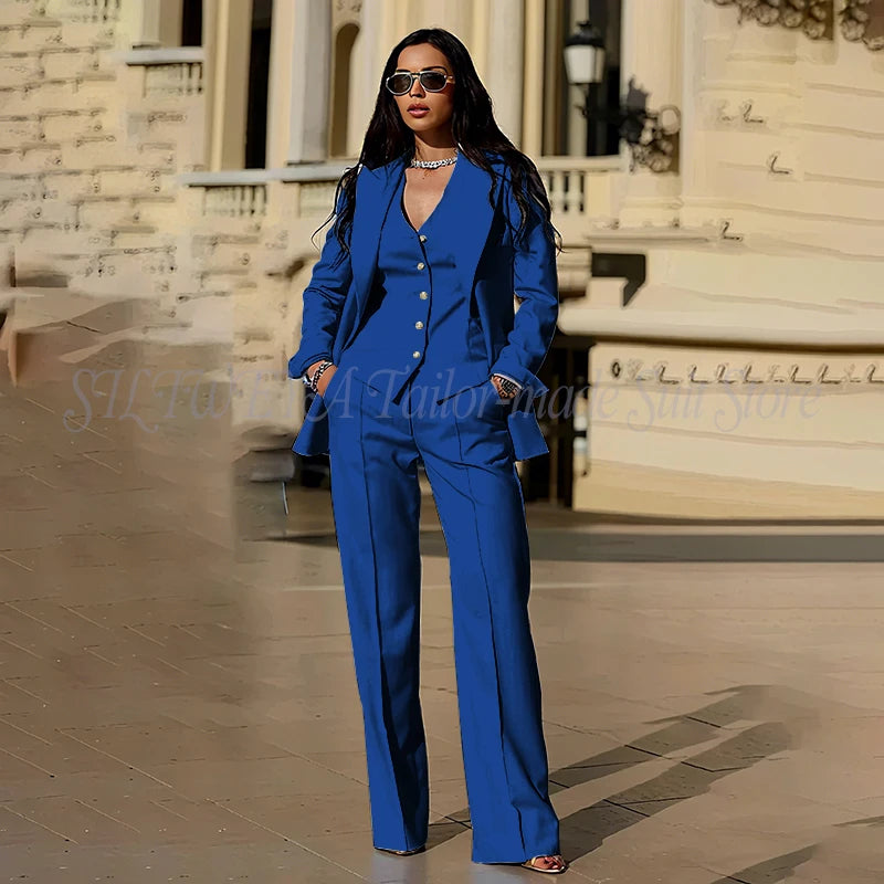 Women's Suits 3 Pieces Jacket Pants Vest Smart Casual Office Female Clothing High Quality Chic Outfits Formal Blazer Sets