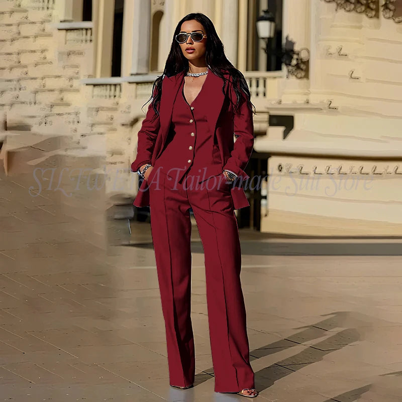 Women's Suits 3 Pieces Jacket Pants Vest Smart Casual Office Female Clothing High Quality Chic Outfits Formal Blazer Sets