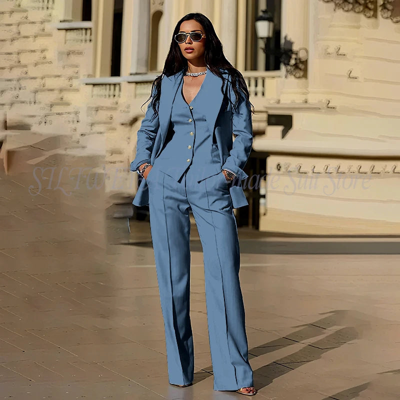 Women's Suits 3 Pieces Jacket Pants Vest Smart Casual Office Female Clothing High Quality Chic Outfits Formal Blazer Sets