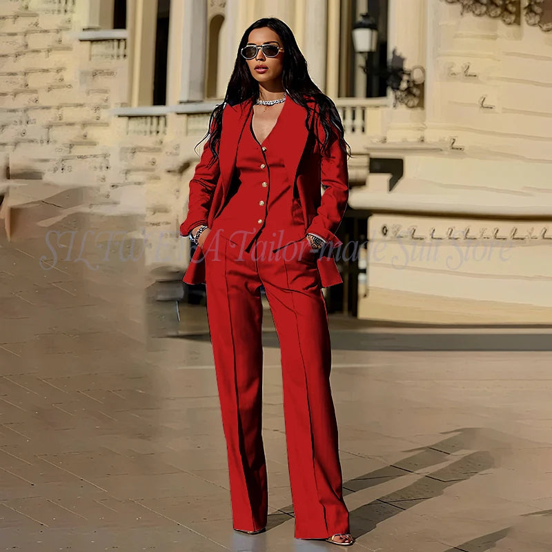 Women's Suits 3 Pieces Jacket Pants Vest Smart Casual Office Female Clothing High Quality Chic Outfits Formal Blazer Sets